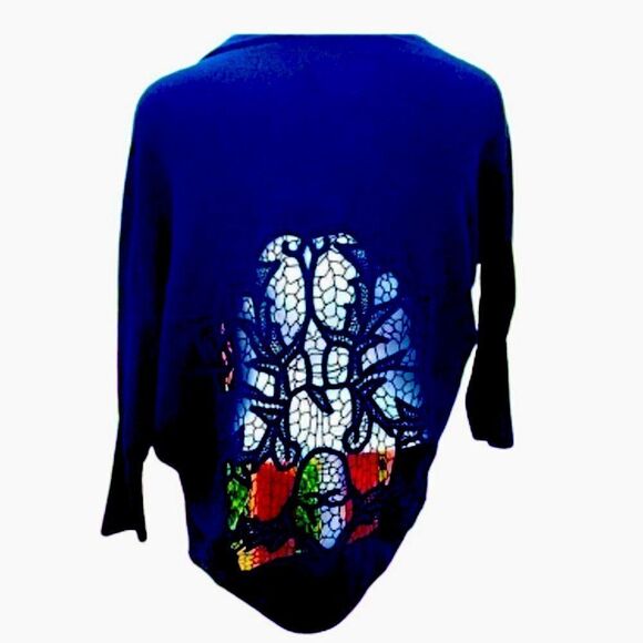 BCBG MAXAZRIA Wrap Black super soft embroidered back Dolman sleeve Shrug S Med - Picture 2 of 10